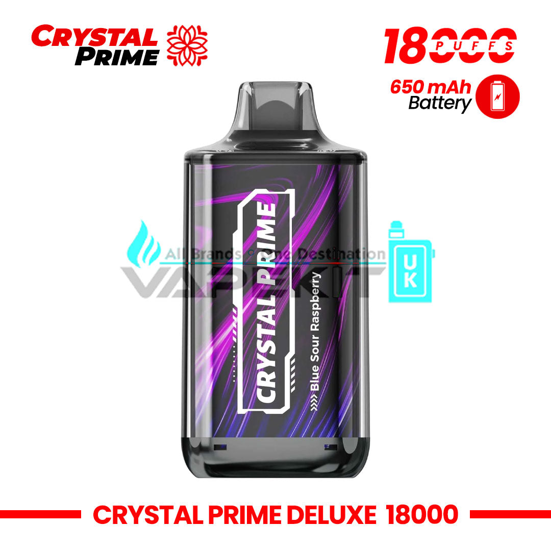 Deluxe Crystal Prime 18k Puffs Blue Sour Raspberry Prefilled Vape-£10