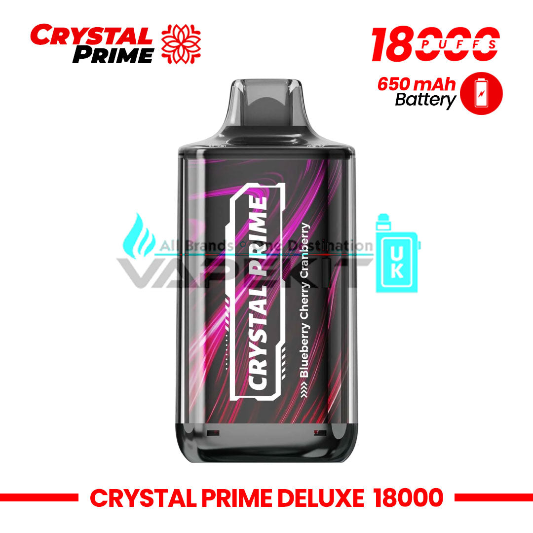 Crystal Prime Deluxe 18k Puffs Blueberry Cherry Cranberry Vape-£10.99