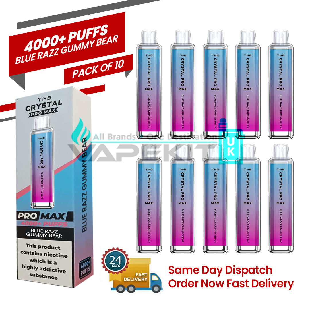 Blue Razz Gummy Bear 4000 Crystal Pro Max Prefilled (Box of 10)-79.99 Blue Razz Gummy Bear 4000 Crystal Pro Max Prefilled (Box of 10)-79.99