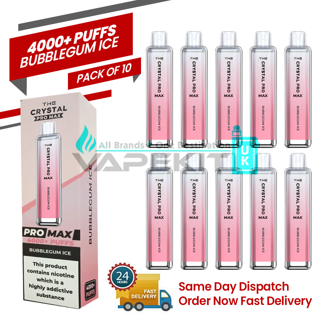 how many puffs from 2ml vape Bubblegum Ice 4k Crystal Pro Max Prefilled Vape (Box of 10)-£79.99