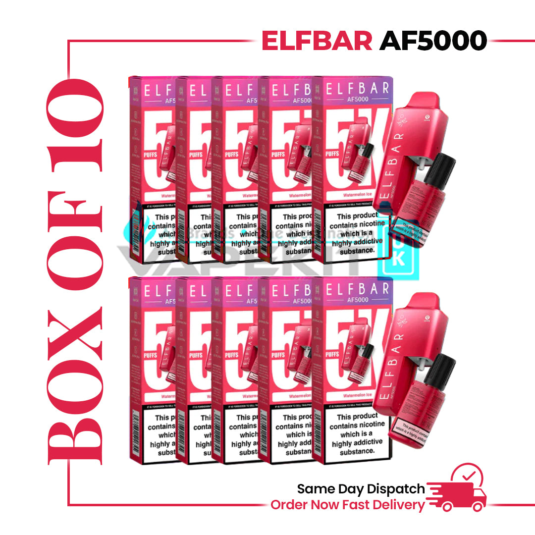 BOX OF 5 ELF BAR AF5000 Watermelon Ice Prefilled Vape Kit-39.99 BOX OF 5 ELF BAR AF5000 Watermelon Ice Prefilled Vape Kit-39.99