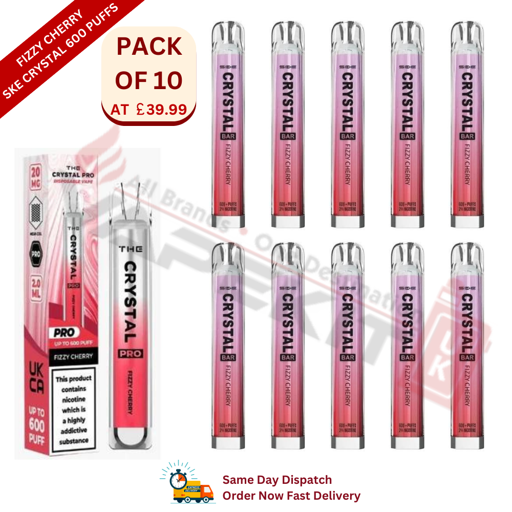 Fizzy Cherry SKE Crystal 600 Puffs Disposable Vape Device 10 Pack - Vape Store UK | Online Vape Shop | Disposable Vape Store | Ecig UK