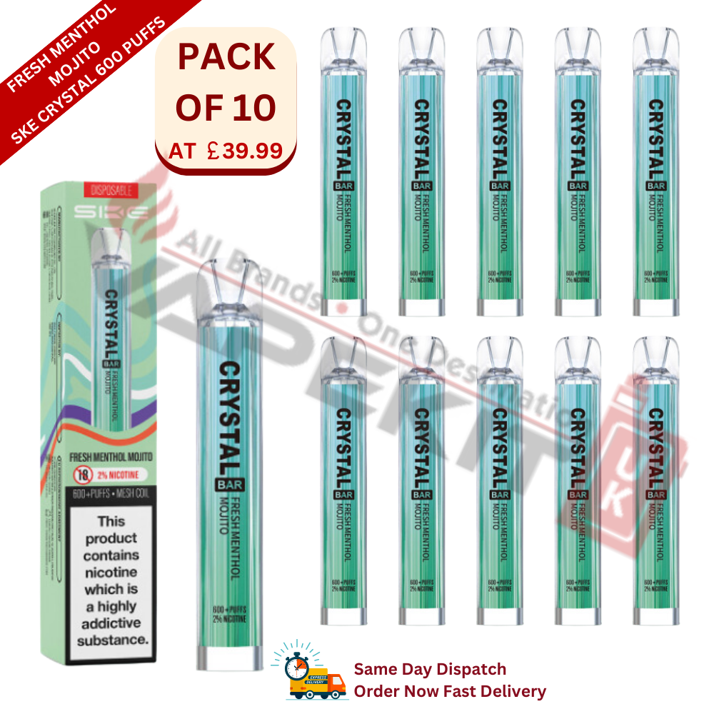 Crystal Bar Menthol Mojito Disposable Vape In Stock SKE Crystal Bar Pro 600  puff Pre-filled Vape Vape Liquid Fresh Menthol Mojito SKE Crystal Bar  Disposable Vape Menthol Oil