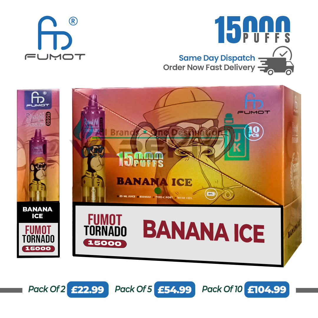 Fumot Tornado 15k Puffs Banana Ice Prefilled Vape-£11.99