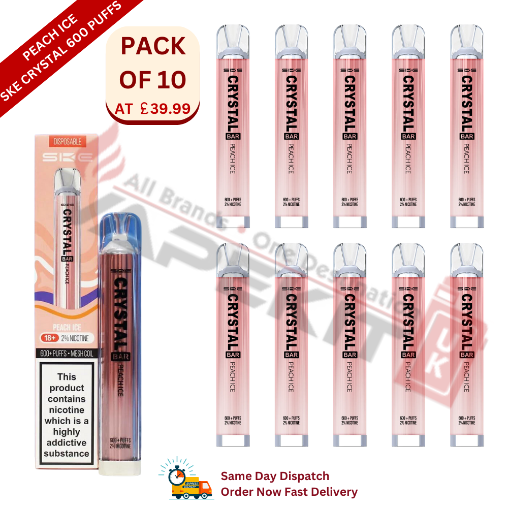 Peach Ice SKE Crystal 600 Puffs Prefilled Vape Device 10 Pack