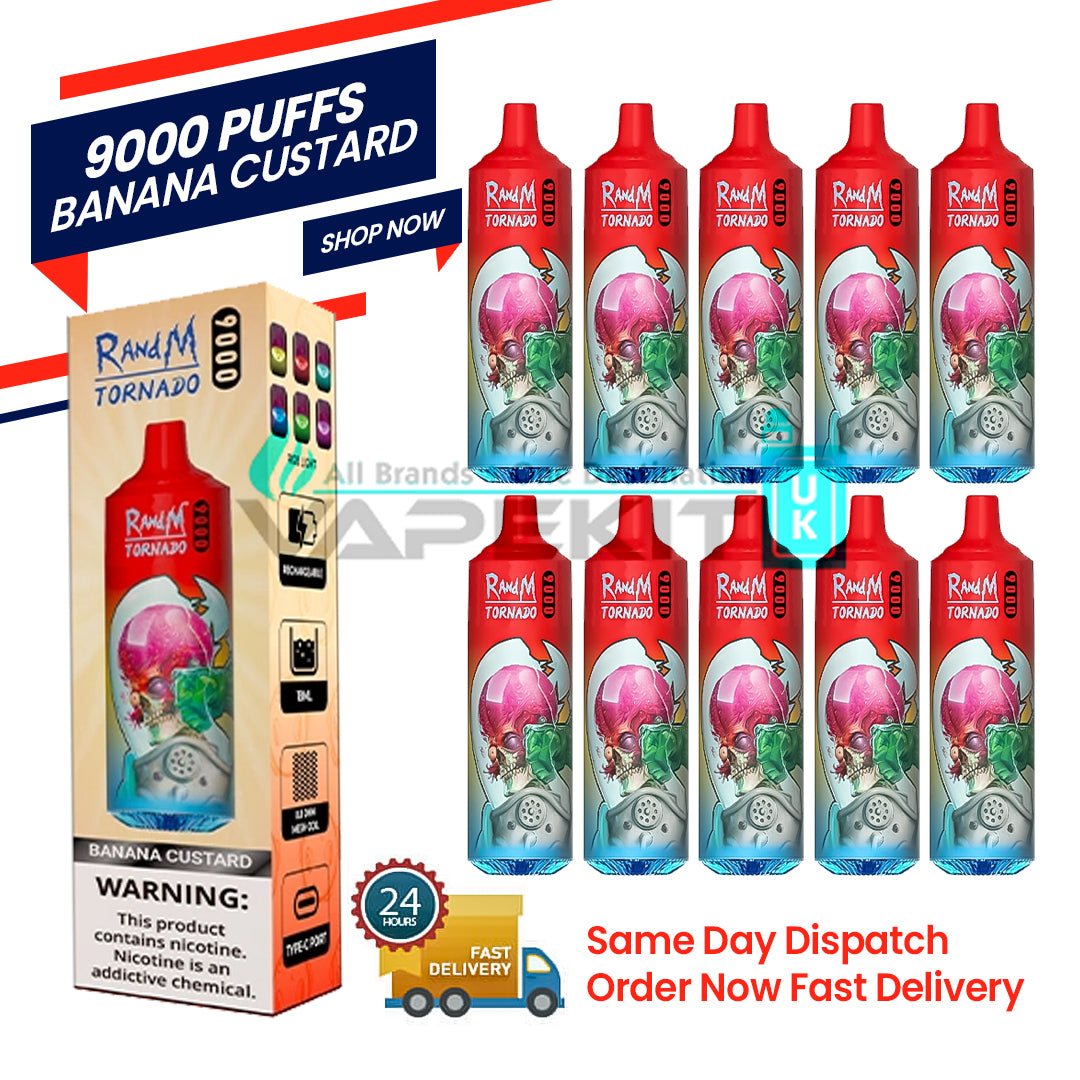 Banana Custard Randm Tornado 9000 Puff Bar (Box of 10)-73.95 Banana Custard Randm Tornado 9000 Puff Bar (Box of 10)-73.95