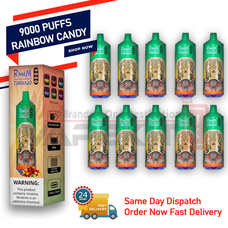 RandM Tornado Rainbow Candy 9000 Puff Bar -73.95 (Pack of 10) RandM Tornado Rainbow Candy 9000 Puff Bar -73.95 (Pack of 10)