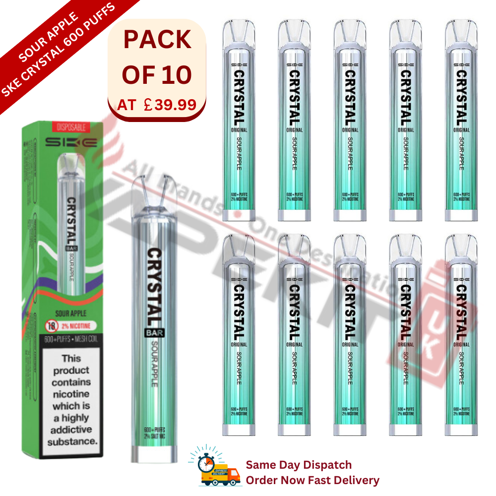 Sour Apple SKE Crystal 600 Puffs Disposable Vape Device 10 Pack - Vape Store UK | Online Vape Shop | Disposable Vape Store | Ecig UK