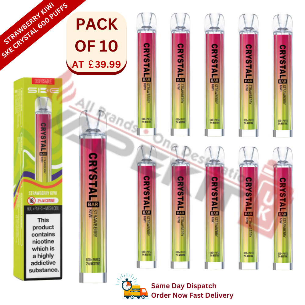 strawberry kiwi vape crystal Strawberry Kiwi SKE Crystal 600 Puffs Prefilled Vape Device 10 Pack