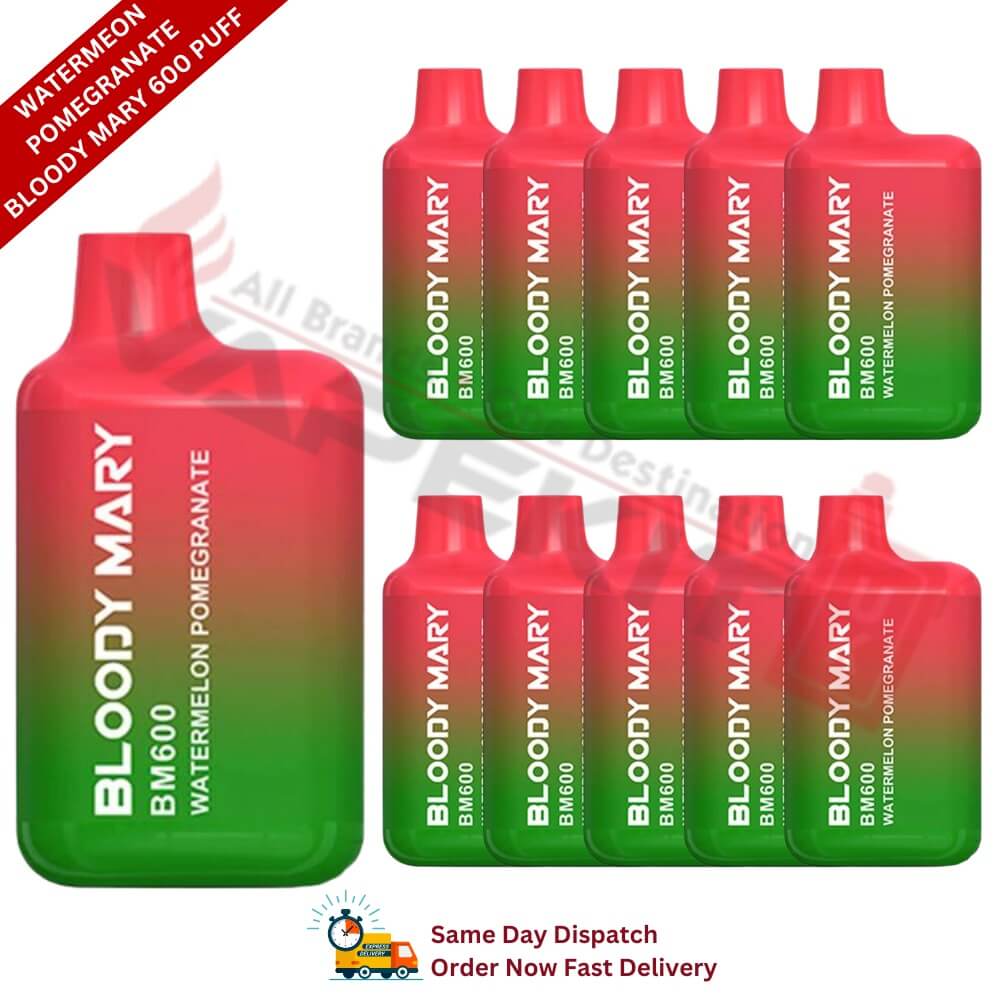 Watermelon Pomegranate Bloody Mary 600 Puff Box of 10 - Vape Store UK | Online Vape Shop | Disposable Vape Store | Ecig UK