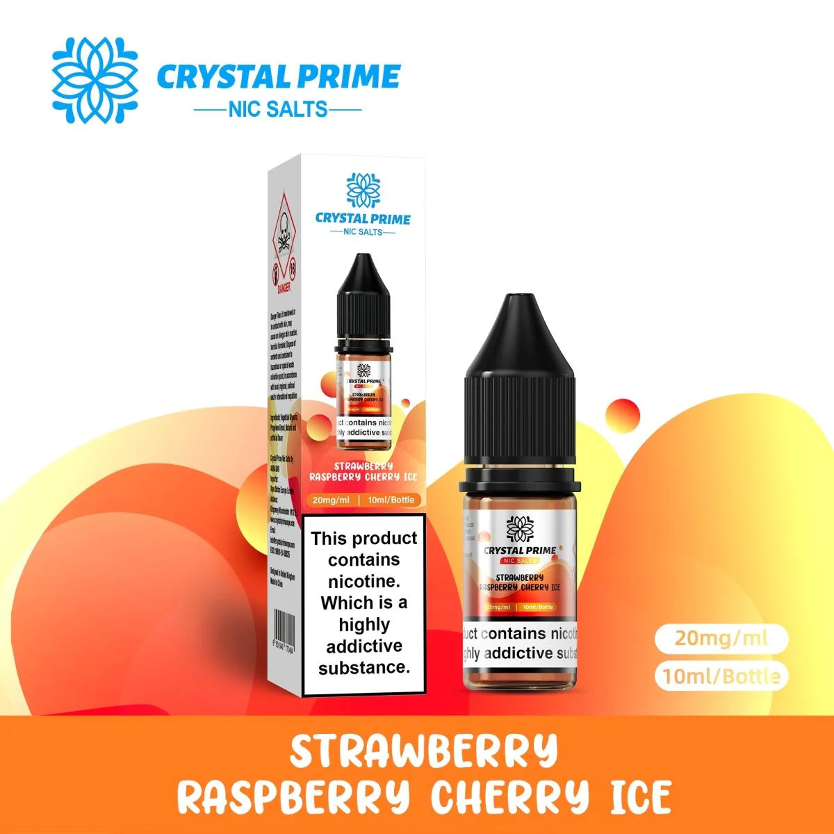 Crystal Prime 7000 Nic Salts 10ml E-liquid Box Of 10 Strawberry Raspberry Cherry Ice