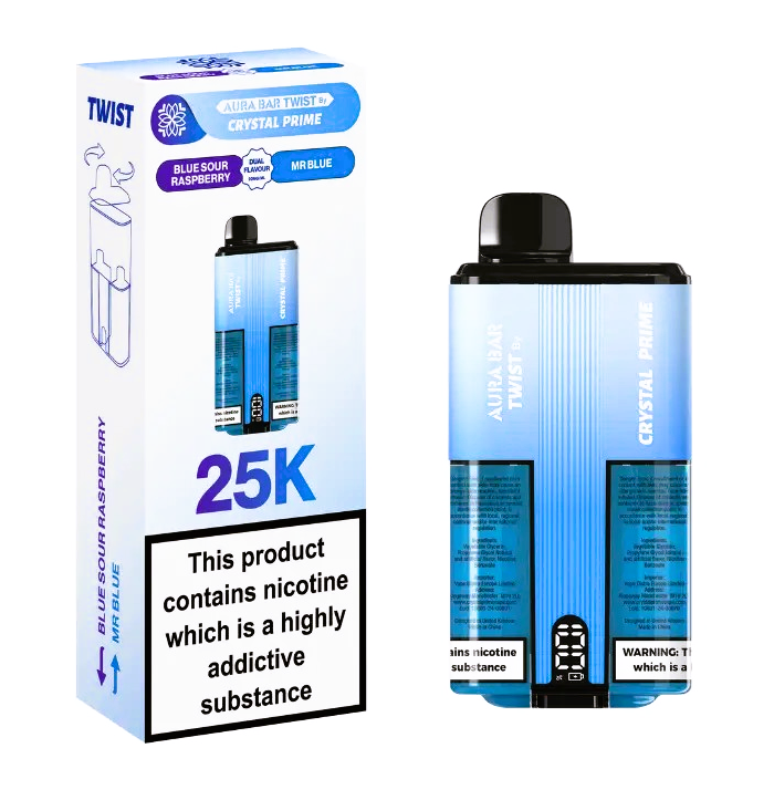25k aura bar twist blue sour raspberry mr blue