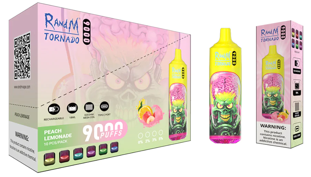 Randm Tornado Peach Lemonade 9000 Bar 10 Pack- 73.95 Randm Tornado Peach Lemonade 9000 Bar 10 Pack- 73.95