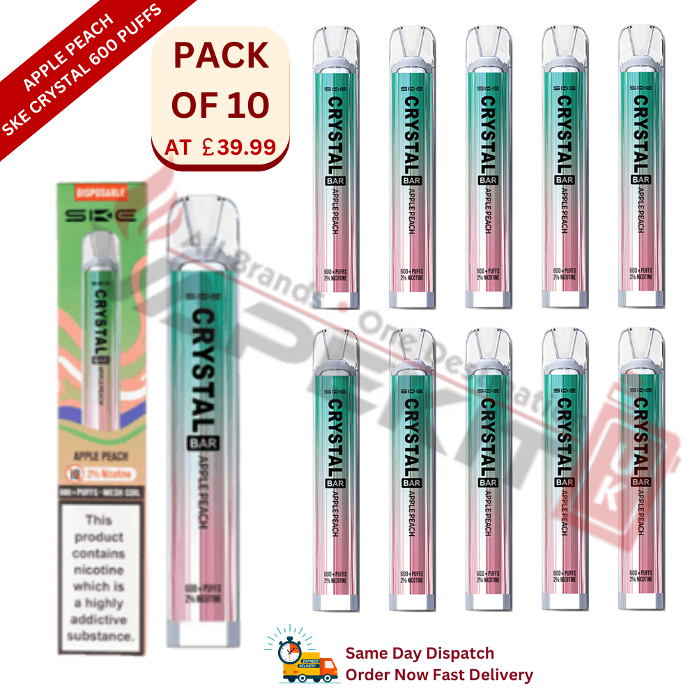 Apple Peach SKE Crystal 600 Puffs Disposable Vape Device 10 Pack - Vape Store UK | Online Vape Shop | Disposable Vape Store | Ecig UK