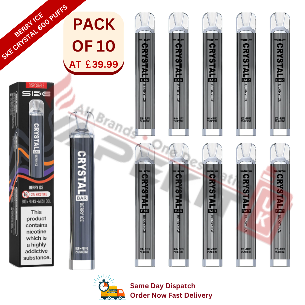 Berry Ice SKE Crystal 600 Puffs Disposable Vape Device 10 Pack - Vape Store UK | Online Vape Shop | Disposable Vape Store | Ecig UK