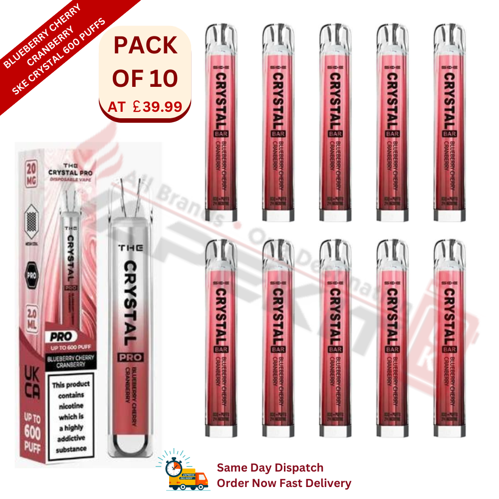 Blueberry Cherry Cranberry SKE Crystal 600 Puffs Disposable Vape Device 10 Pack - Vape Store UK | Online Vape Shop | Disposable Vape Store | Ecig UK