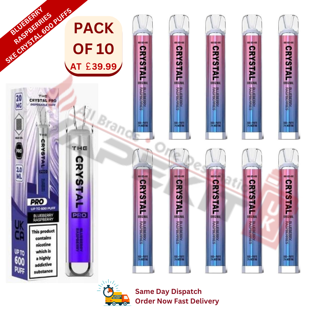 Crystal 600 Blueberry Raspberries SKE Crystal 600 Puffs Prefilled Vape Device 10 P