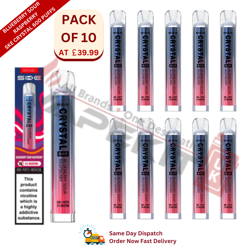 Blueberry Sour Raspberry SKE Crystal 600 Puffs Prefilled Vape 10 Pack