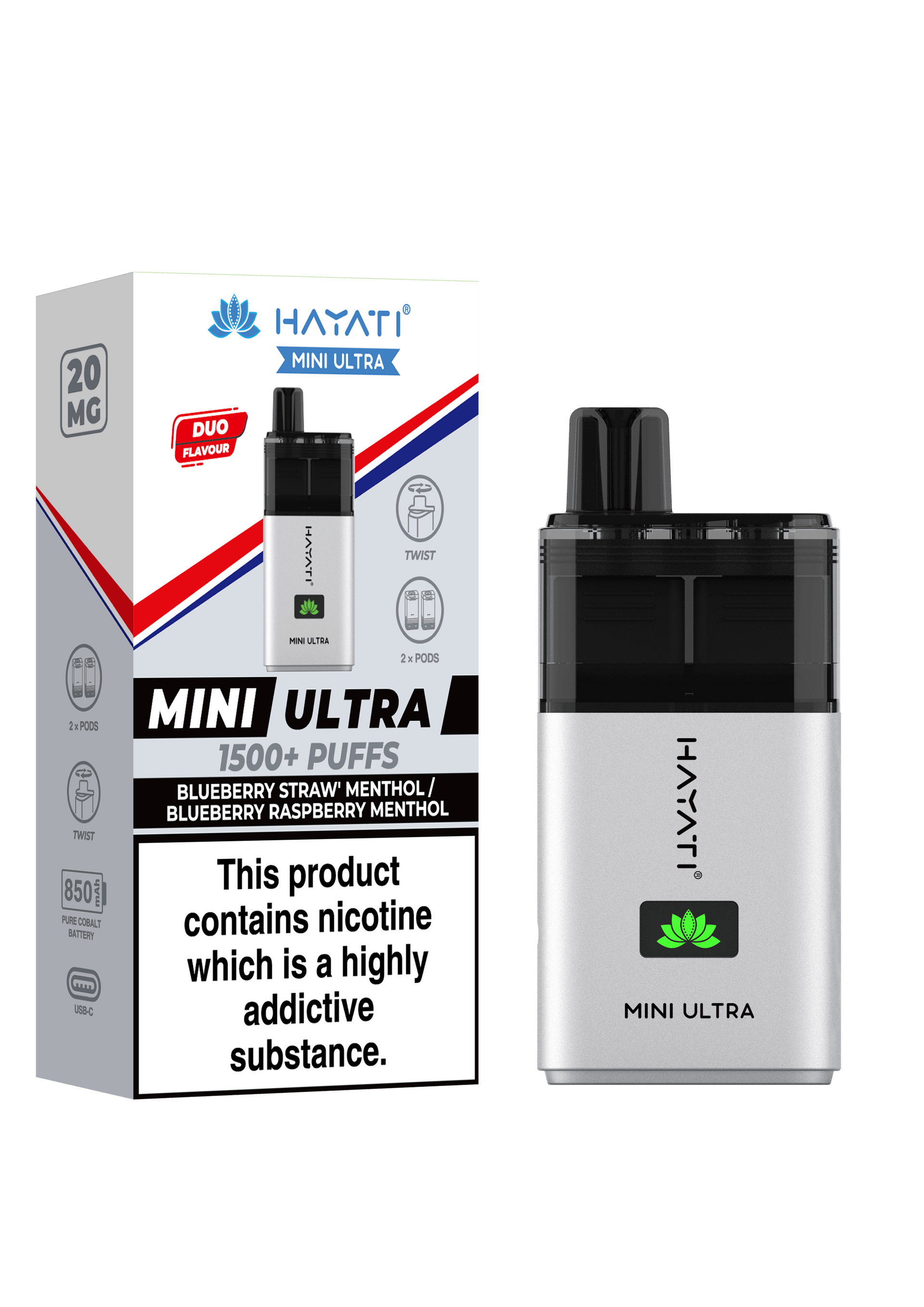 Blueberry Straw MentholBlueberry Raspberry Menthol Hayati Mini Ultra 1500