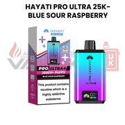 Hayati Pro Ultra 25K blue sour raspberry flavour on a white background.