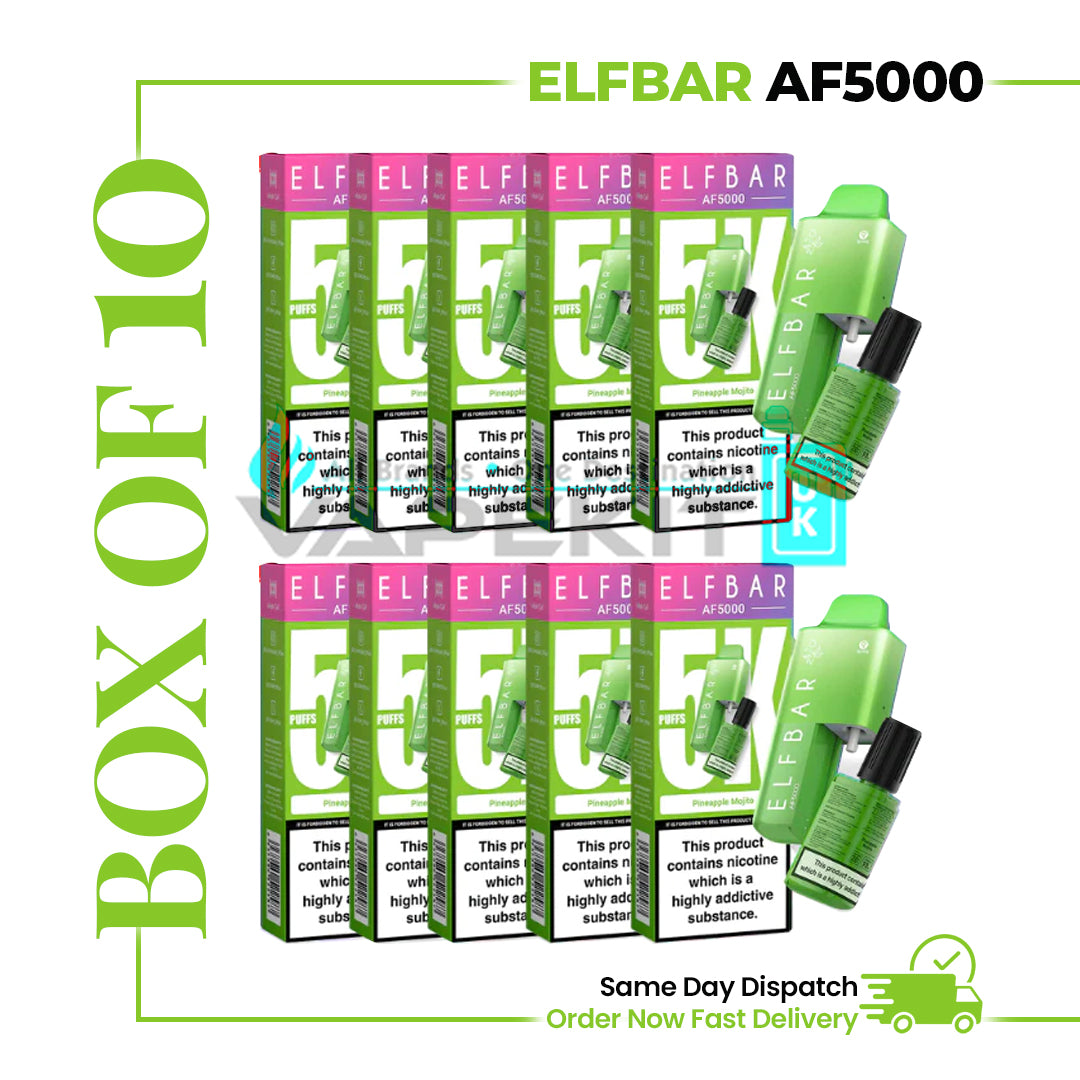 BOX OF 10 ELF BAR AF5000 Pineapple Mojito Disposable Vape Kit