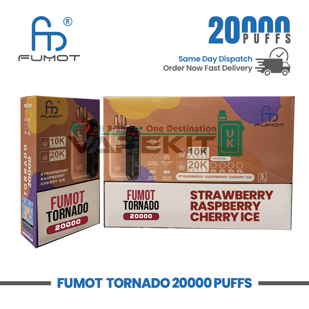 Strawberry Raspberry Cherry Ice Fumot Tornado 20,000 Puffs Vape Device