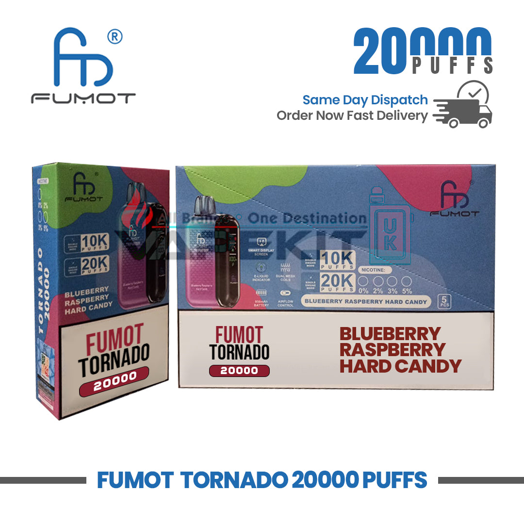 Fumot Tornado Blueberry Raspberry Hard Candy 20,000 Puffs Disposable Vape