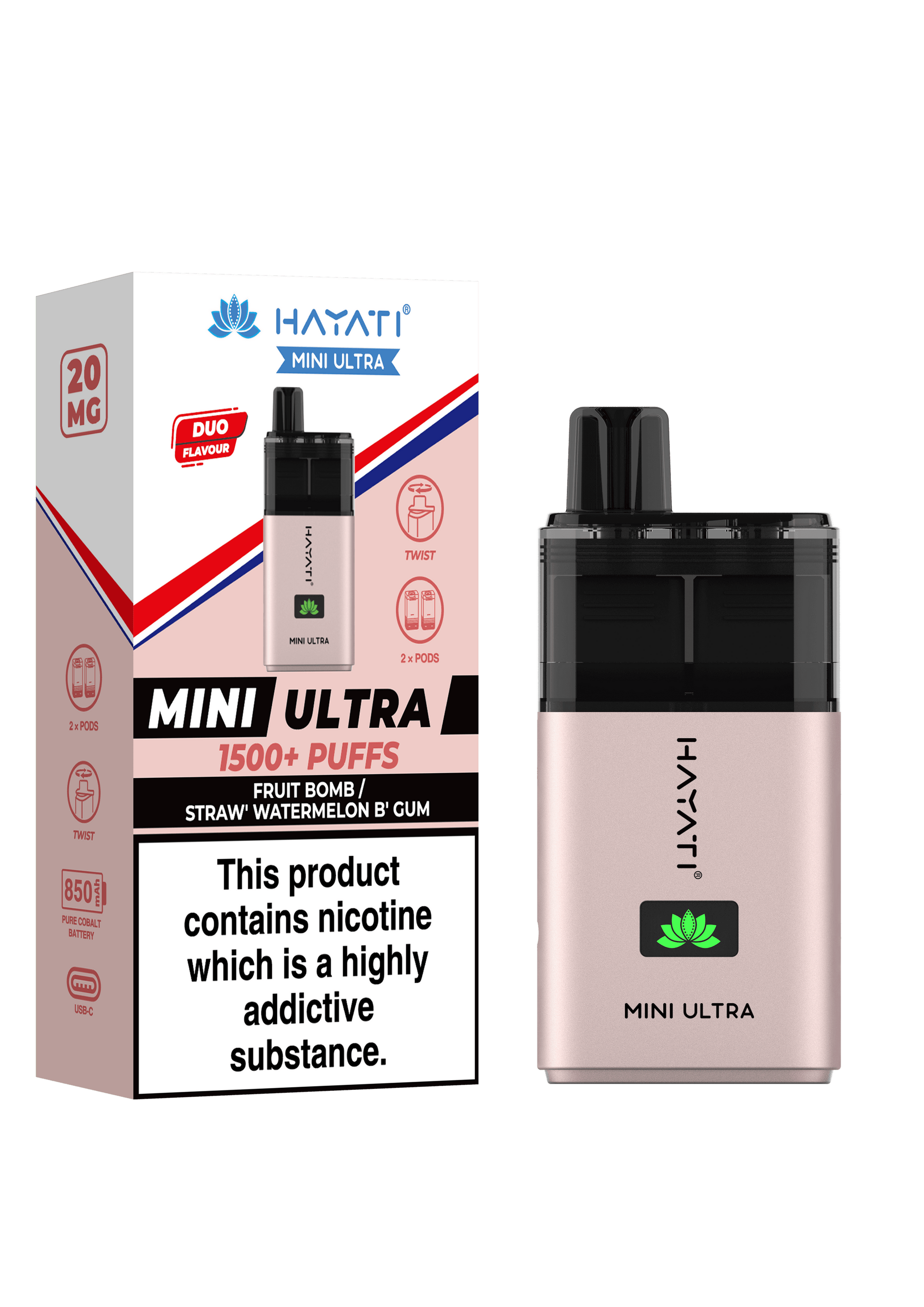 Fruit Bomb Straw Watermelon B Gum Hayati Mini Ultra 1500
