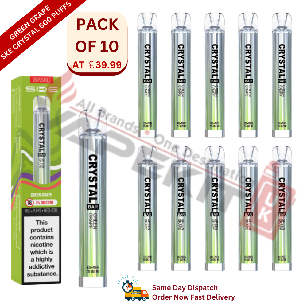Crystal 600 Green Grape SKE Crystal 600 Puffs Disposable Vape Device 10 Pack