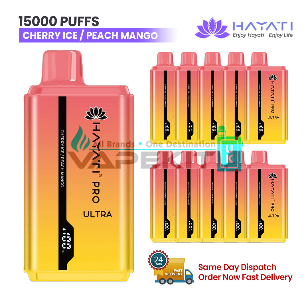 Cherry Ice/Peach Mango Hayati Pro Ultra 15000 Puffs Disposable Vape