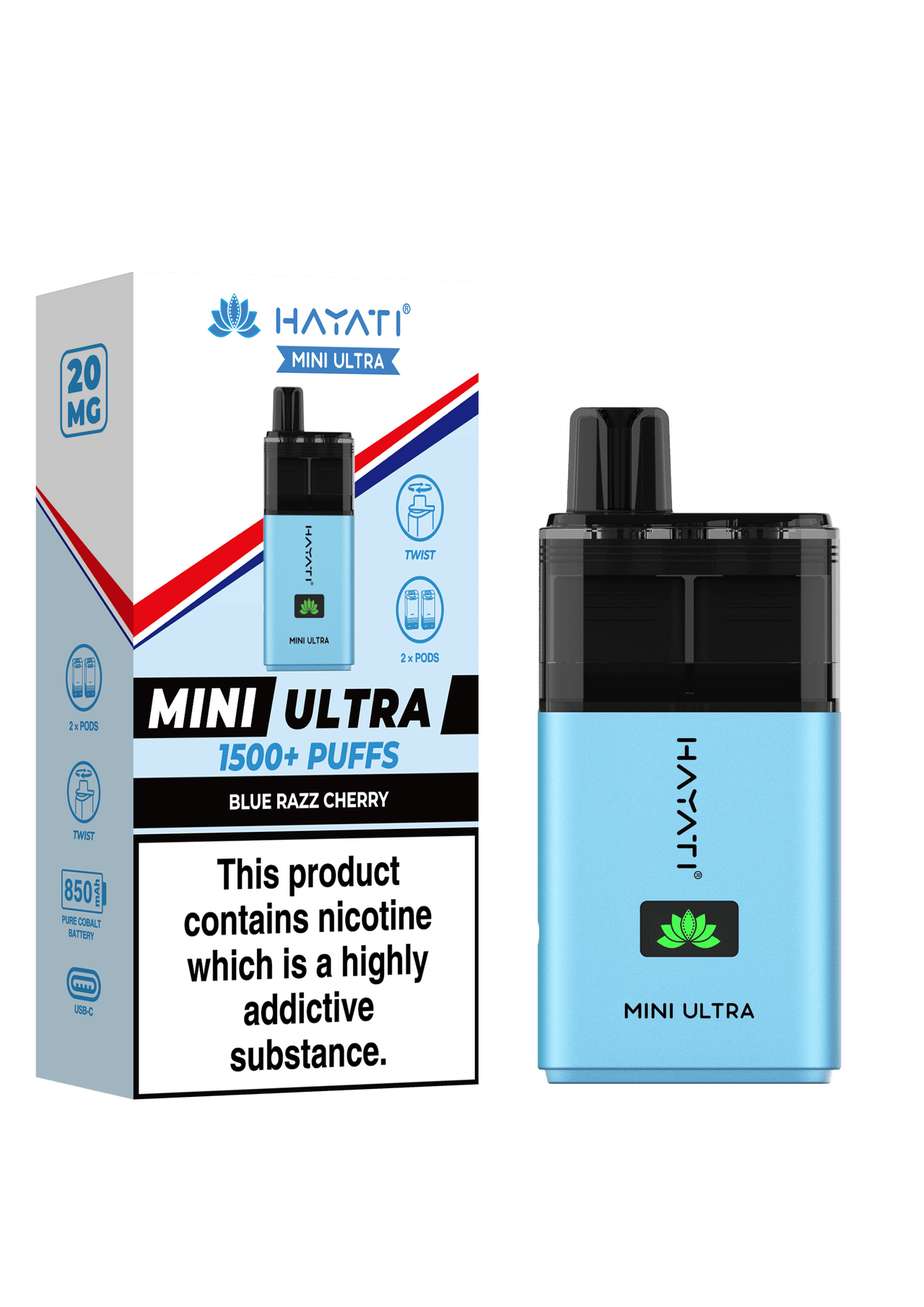 Hayati Mini Ultra 1500 Vape Blue Raspberry