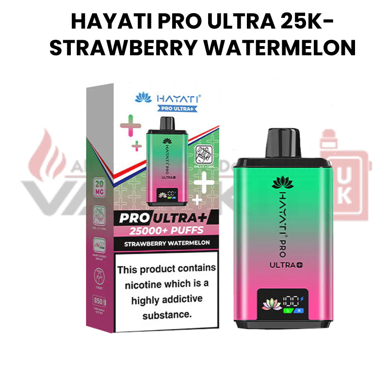 Hayati Pro Ultra 25K strawberry watermelon flavour on a white background.