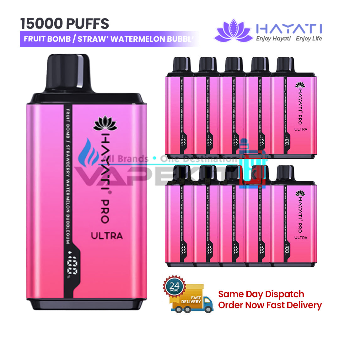 Fruit Bomb / Straw Watermelon Bubblegum Hayati Pro Ultra 15000 Puffs