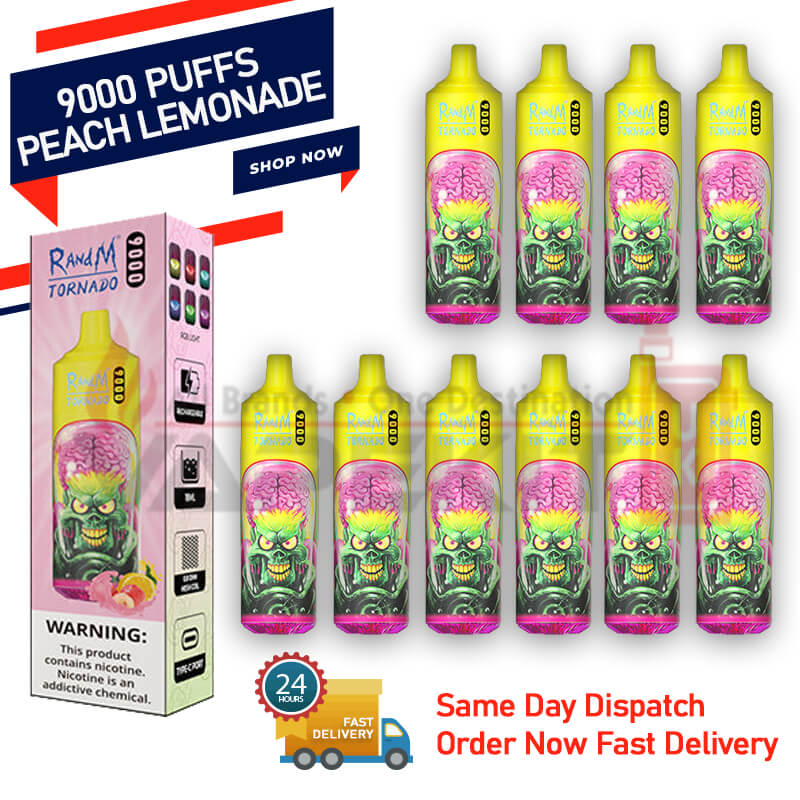 Randm Tornado Peach Lemonade 9000 Puff Bar 10 Pack £87.99 - Vape Store UK | Online Vape Shop | Disposable Vape Store | Ecig UK