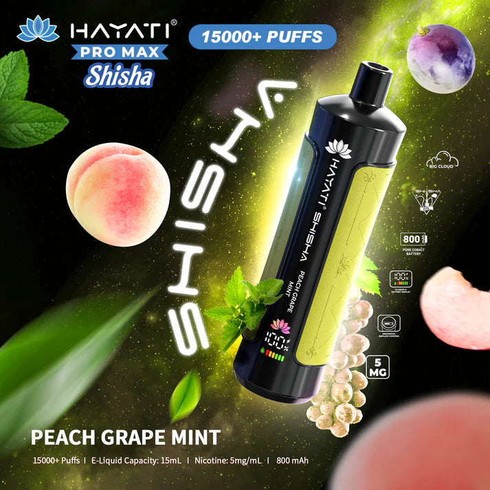 Hayati Pro Max Shisha 15000 Peach Grape Mint