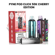 PYNE POD CLICK 50K Cherry Edition packaging with multiple pods on a white background