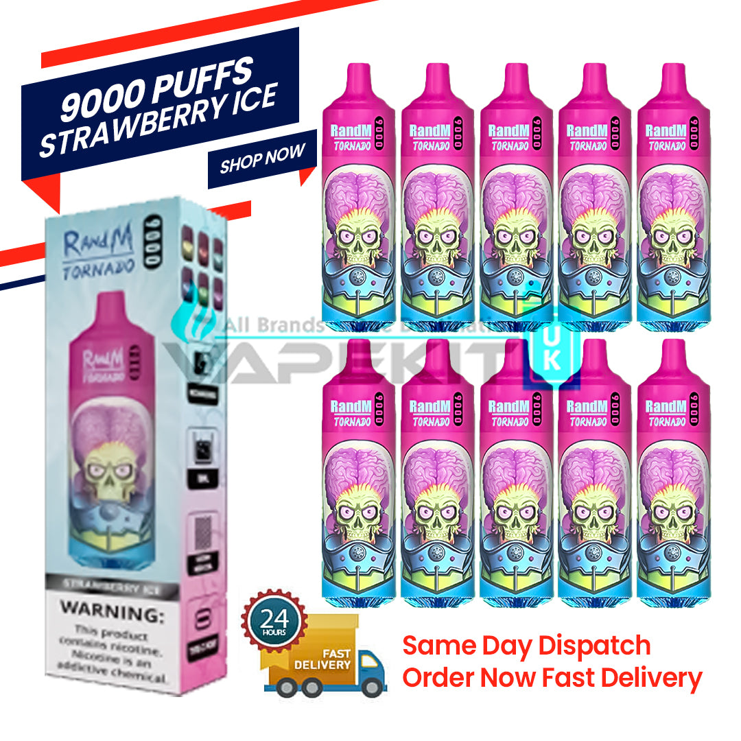 Strawberry Ice Randm Tornado 9000 Puff Bar 