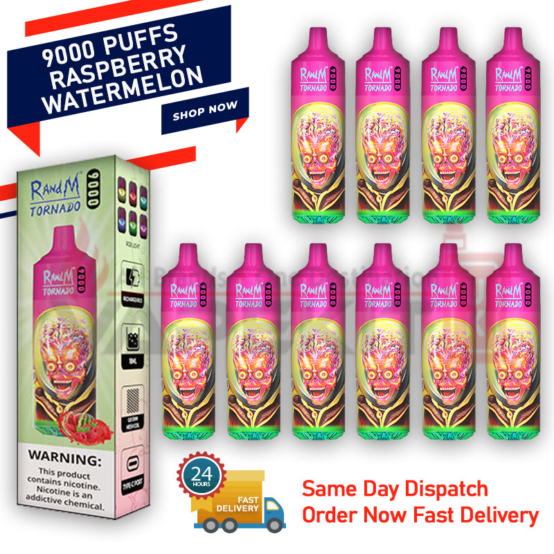 RandM Tornado Raspberry Watermelon 9000 Puff Bar - £87.99 (Box of 10) - Vape Store UK | Online Vape Shop | Disposable Vape Store | Ecig UK