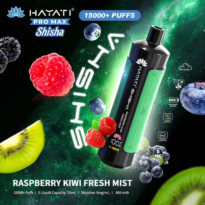 Hayati Pro Max Shisha 15000 Raspberry Kiwi Fresh Mist