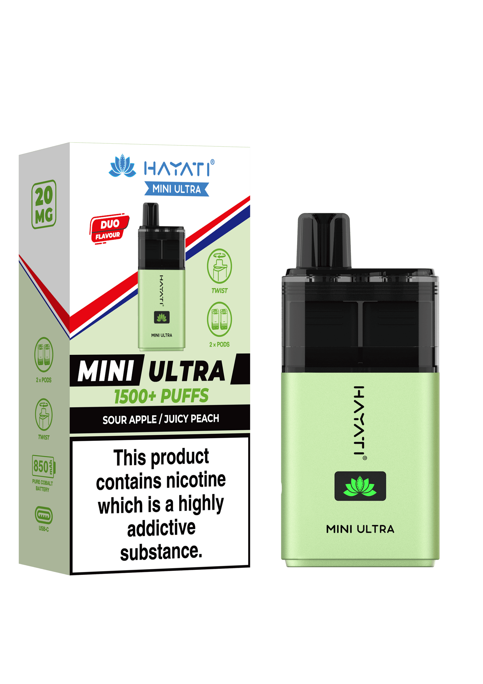 Sour Apple Juicy Peach Hayati Mini Ultra 1500