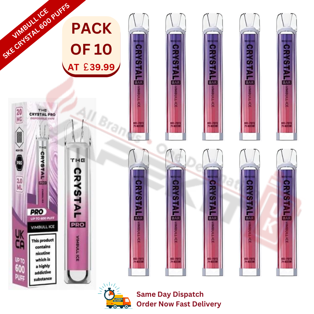 Vimbull Ice SKE Crystal 600 Puffs Disposable Vape Device 10 Pack - Vape Store UK | Online Vape Shop | Disposable Vape Store | Ecig UK