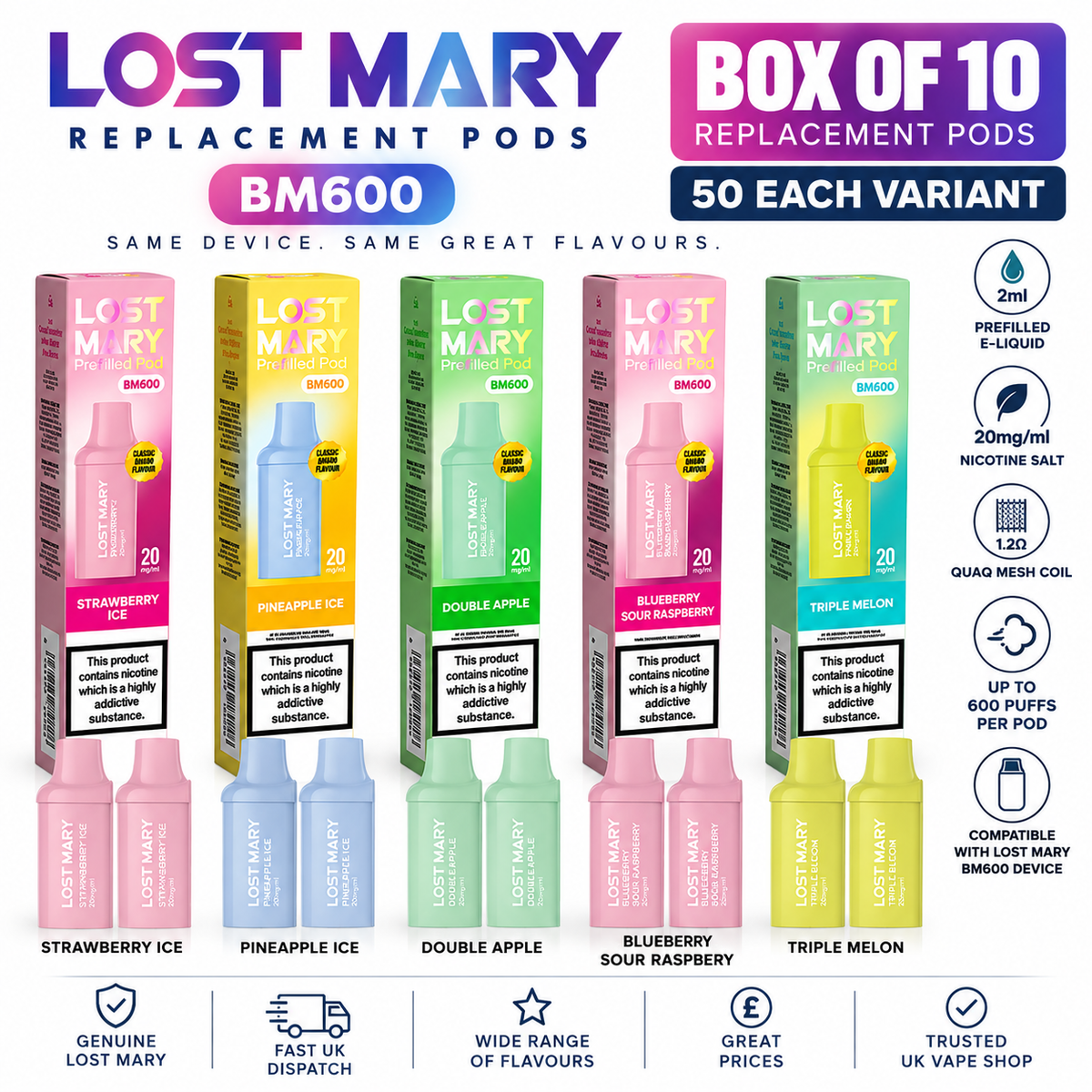 Lost Mary BM600 Replacement Pods Box of 10 | 20mg