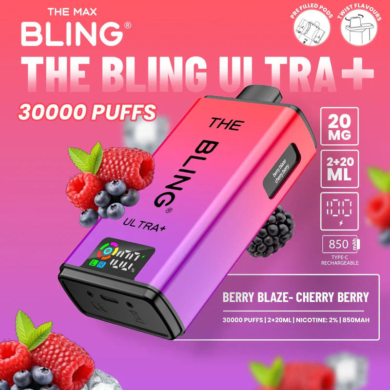Bling Ultra Plus 30k Puffs Prefilled Pod Vape Berry Blaze/ Cherry Berry
