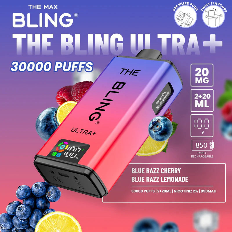 Bling Ultra Plus 30k Puffs Prefilled Pod Vape Blue Razz Cherry/ Blue Razz Lemonade