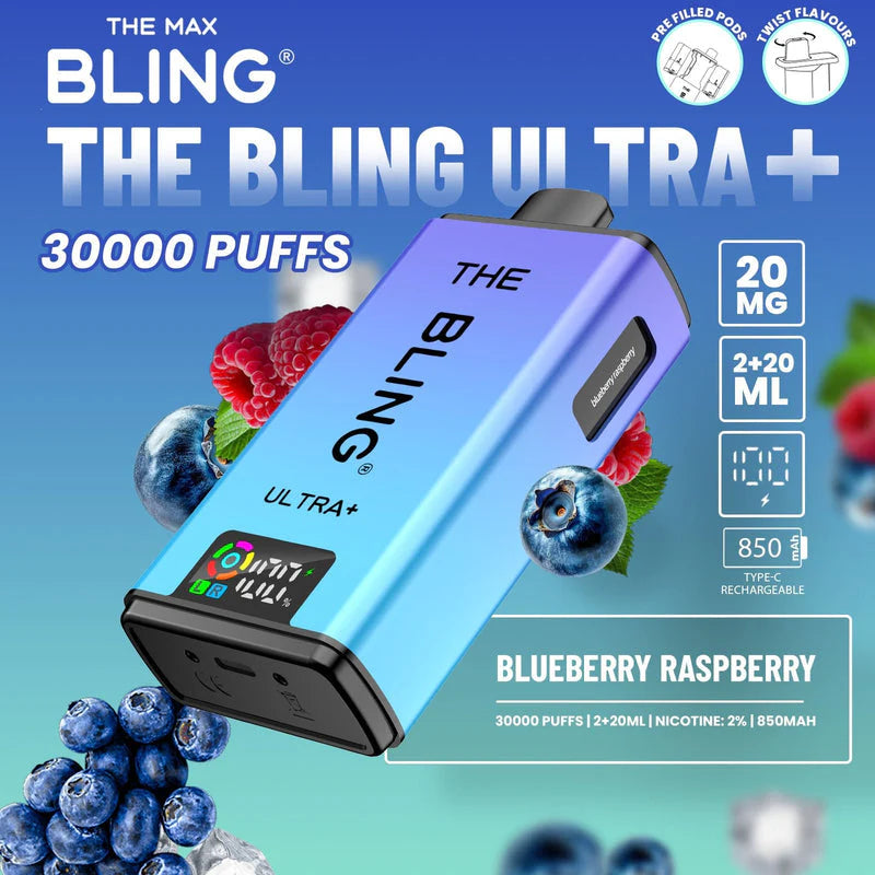 Bling Ultra Plus 30k Puffs Prefilled Pod Vape Blueberry Raspberry
