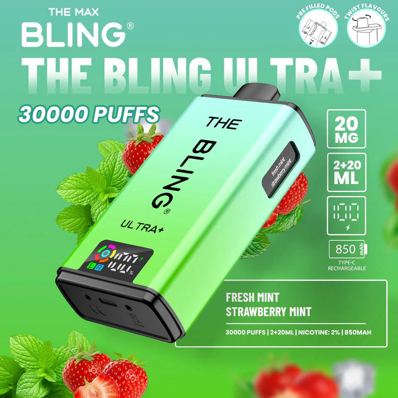 Bling Ultra Plus 30k Puffs Prefilled Pod Vape Fresh Mint/ Strawberry Mint