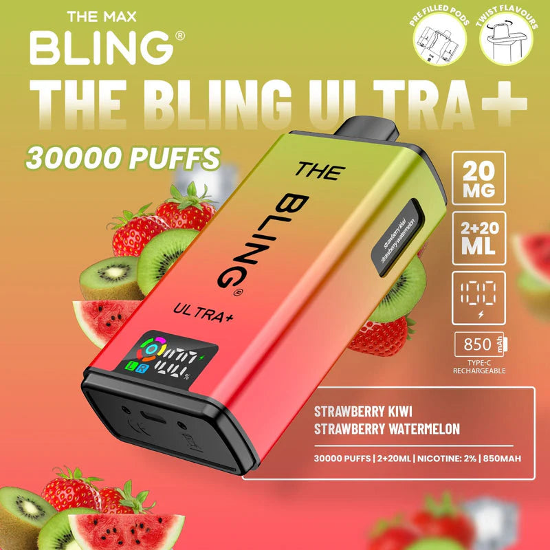 Bling Ultra Plus 30k Puffs Prefilled Pod Vape Strawberry Kiwi/ Strawberry Watermelon