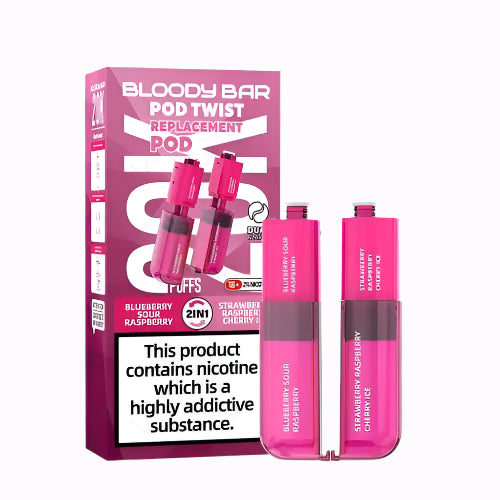 Bloody Bar Twist 20K Prefilled Pods + Refill Containers Blue Sour Raspberry/ Strawberry Raspberry Cherry Ice