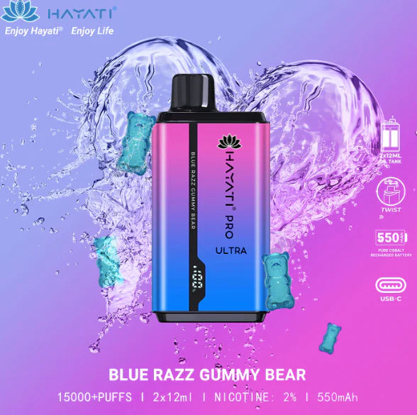 Hayati Pro Ultra 15000 Box of 5 Blue Razz Gummy Bear
