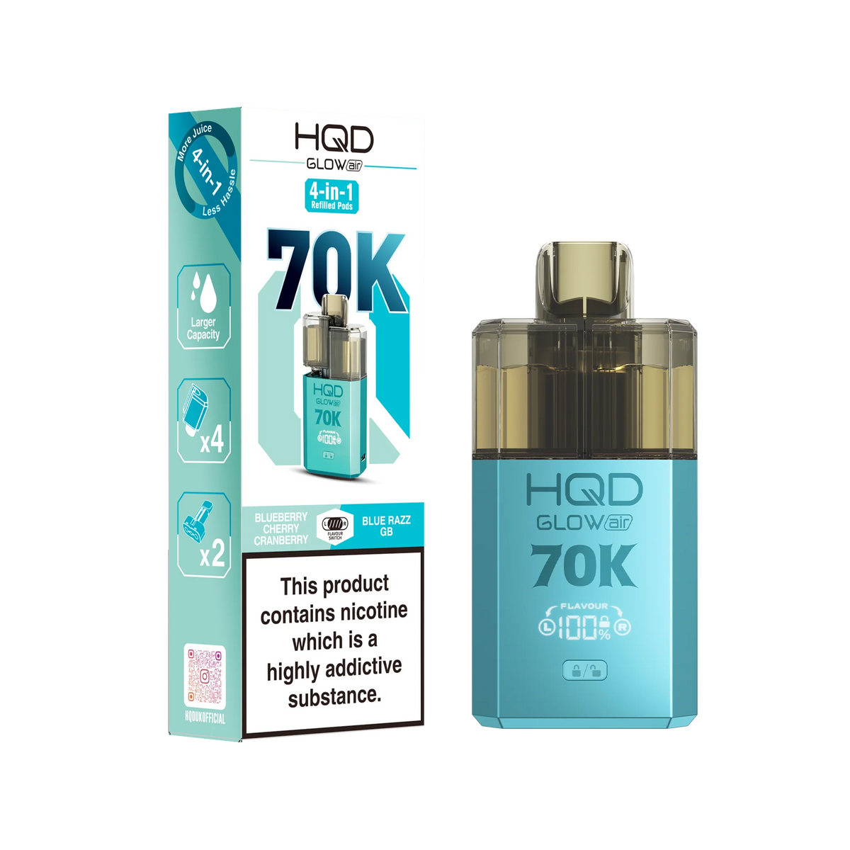 HQD 70K Rechargeable Vape Kit Blueberry Cherry Cranberry/ Blue Razz GB